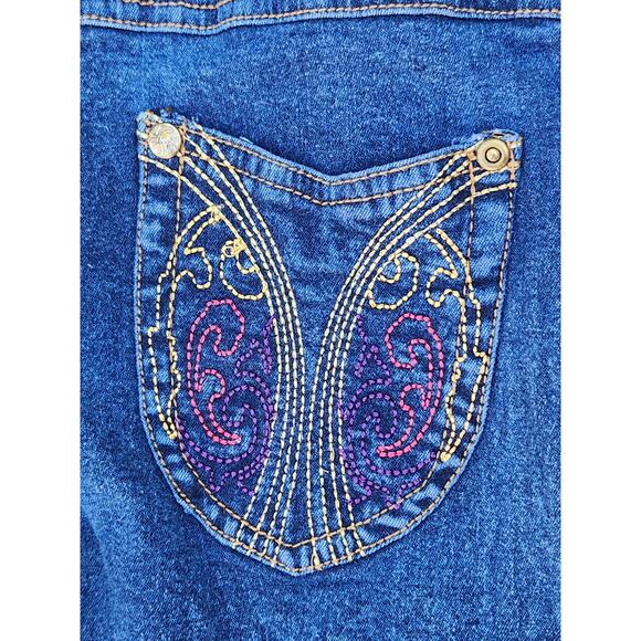 Apple Bottom Jeans Kids Girls Sz 8 Blue Denim Embroidered Pockets Slim Fit *Flaw - Picture 5 of 7